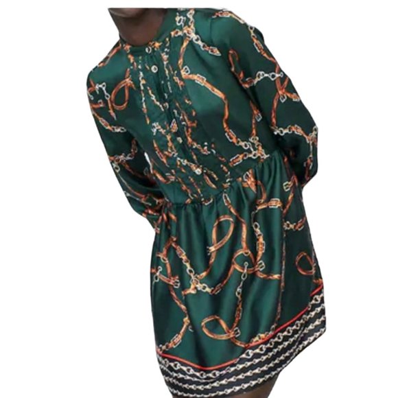 Zara Green Short Chain Print Dress Size: XS - Picture 4 of 12